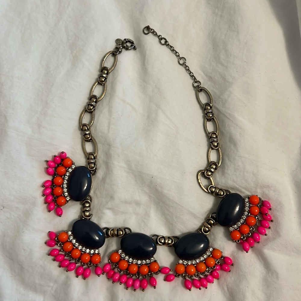 J Crew Bauble Statement Necklace blue pink orange
